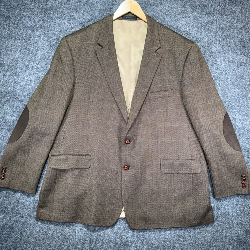 Lauren Ralph Lauren Herringbone Blazer Mens 50R Brown Lambswool Elbow Patches